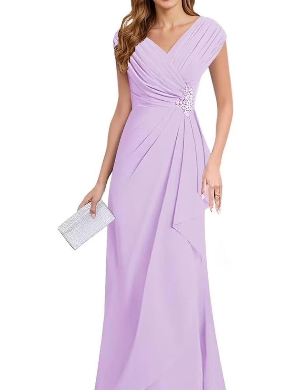 Elegant Lavender Evening Gown with Beaded Accent